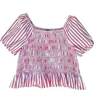ANN TAYLOR Striped Smocked Peplum Top - Size Large